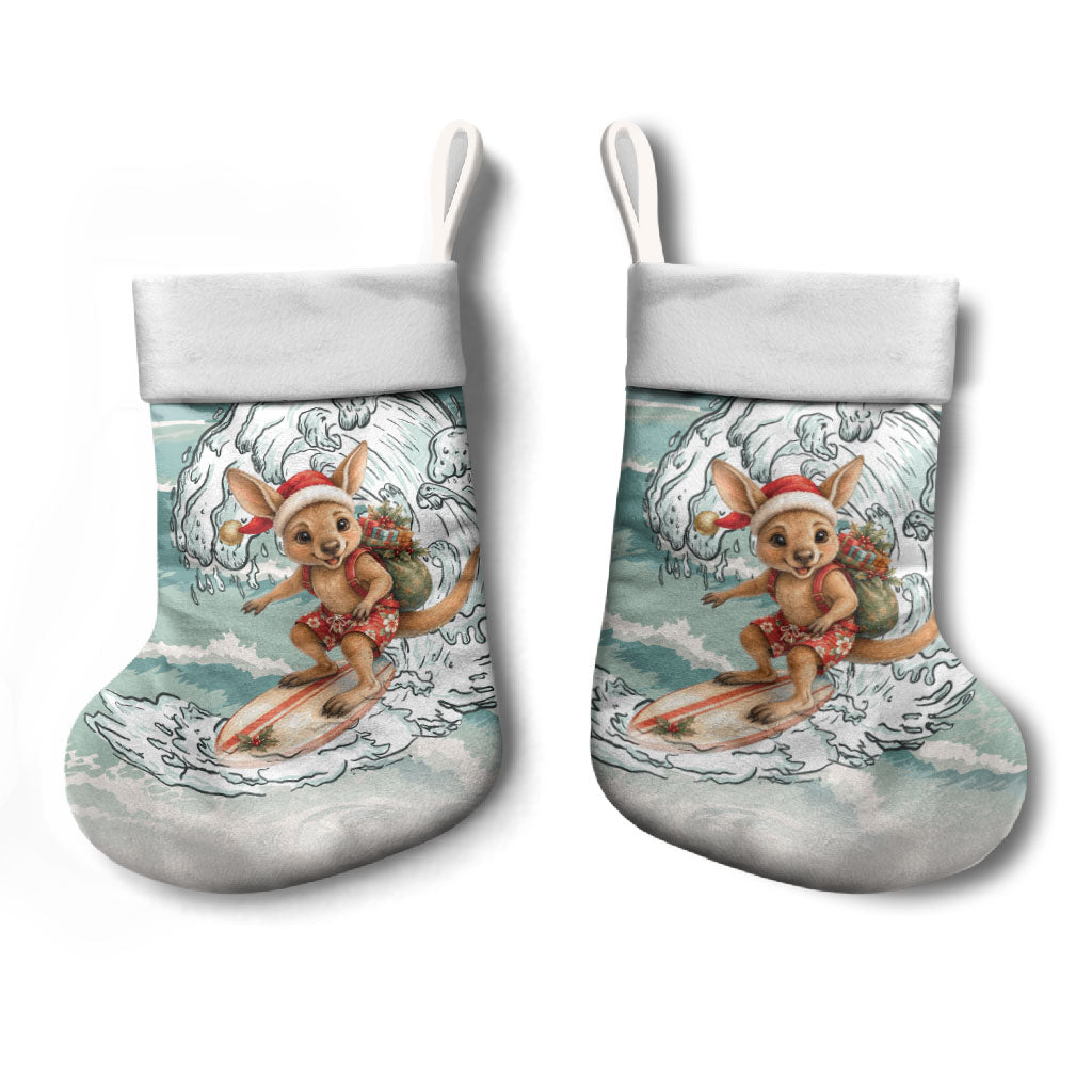 Aussie Festive Wallaby Christmas Stocking Surf's up Santa Animal Lover
