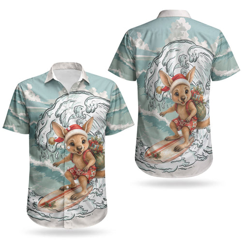 Aussie Festive Wallaby Christmas Couples Matching Mermaid Dress and Hawaiian Shirt Surf's up Santa Animal Lover
