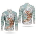 Aussie Festive Wallaby Christmas Couples Matching Summer Maxi Dress and Long Sleeve Button Shirt Surf's up Santa Animal Lover