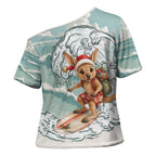Aussie Festive Wallaby Christmas Cross Shoulder Shirt Surf's up Santa Animal Lover