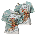 Aussie Festive Wallaby Christmas Cross Shoulder Shirt Surf's up Santa Animal Lover