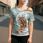 Aussie Festive Wallaby Christmas Cross Shoulder Shirt Surf's up Santa Animal Lover