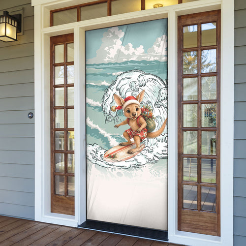 Aussie Festive Wallaby Christmas Door Cover Surf's up Santa Animal Lover