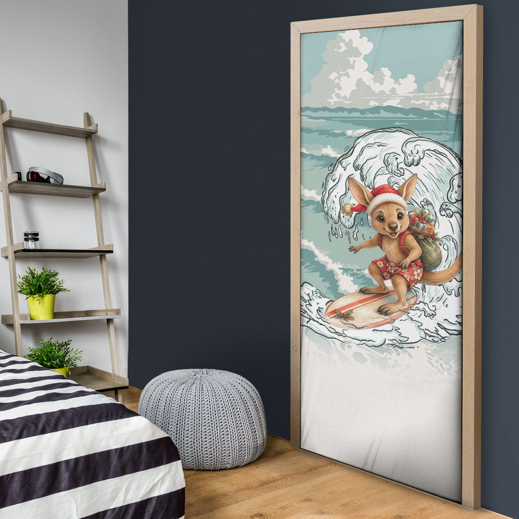 Aussie Festive Wallaby Christmas Door Cover Surf's up Santa Animal Lover