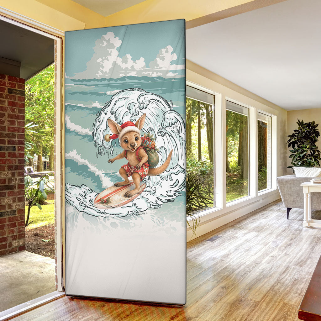 Aussie Festive Wallaby Christmas Door Cover Surf's up Santa Animal Lover
