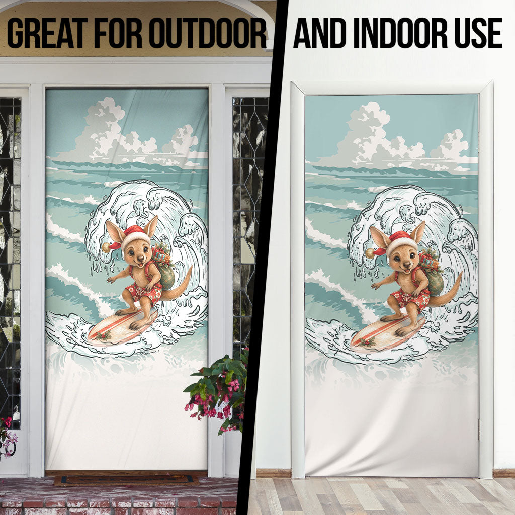 Aussie Festive Wallaby Christmas Door Cover Surf's up Santa Animal Lover
