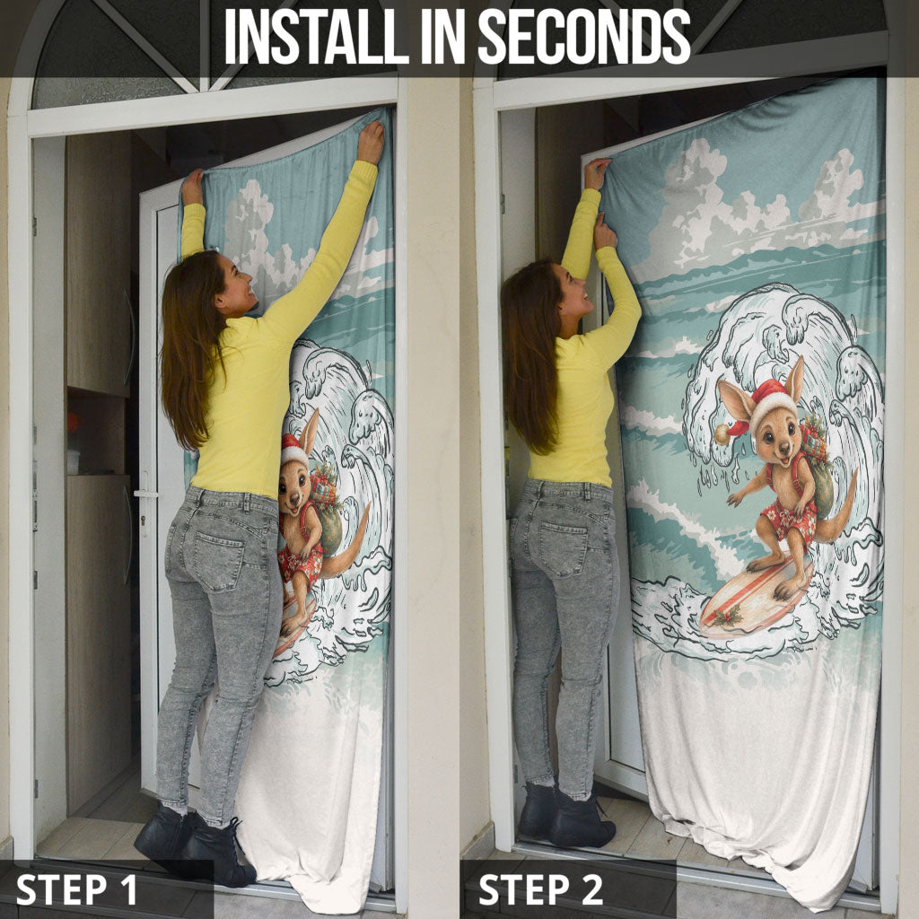 Aussie Festive Wallaby Christmas Door Cover Surf's up Santa Animal Lover