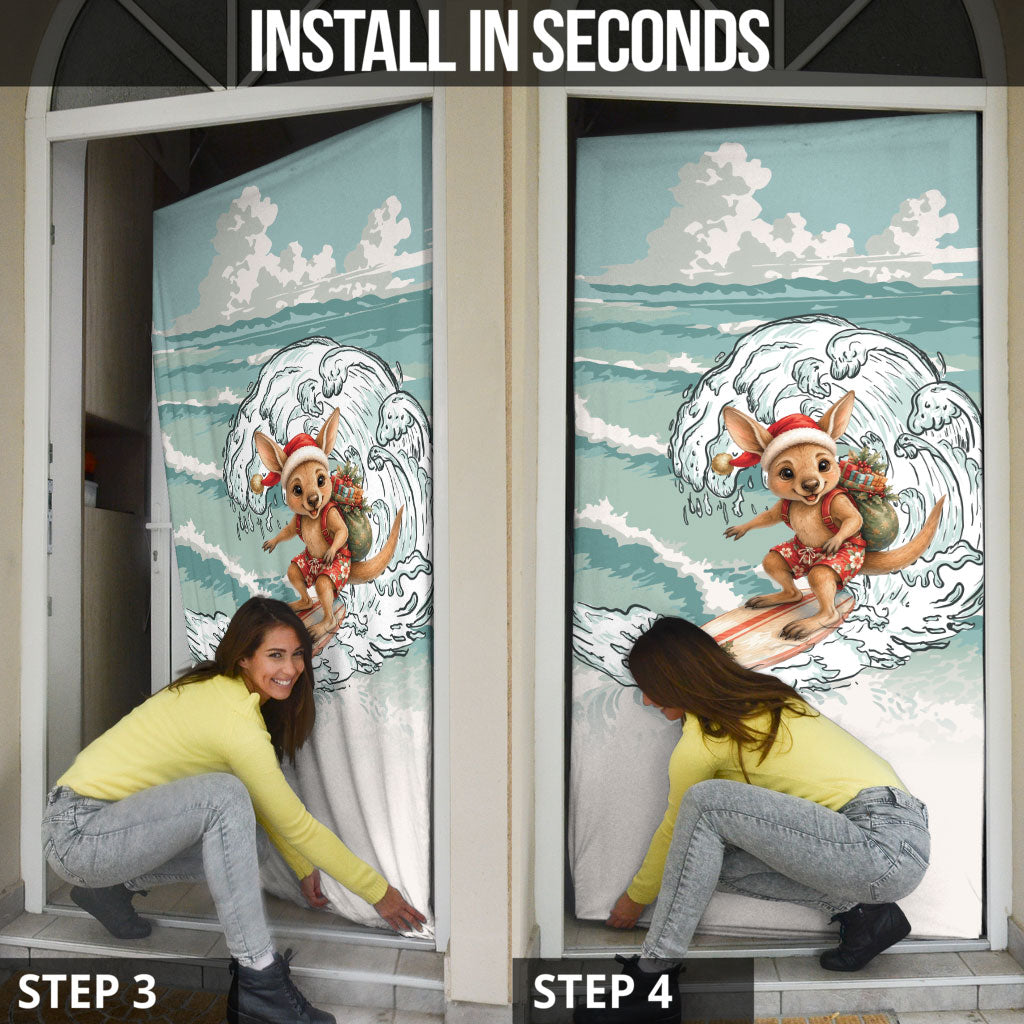 Aussie Festive Wallaby Christmas Door Cover Surf's up Santa Animal Lover