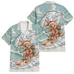 Aussie Festive Wallaby Christmas Family Matching Off Shoulder Short Dress and Hawaiian Shirt Surf's up Santa Animal Lover