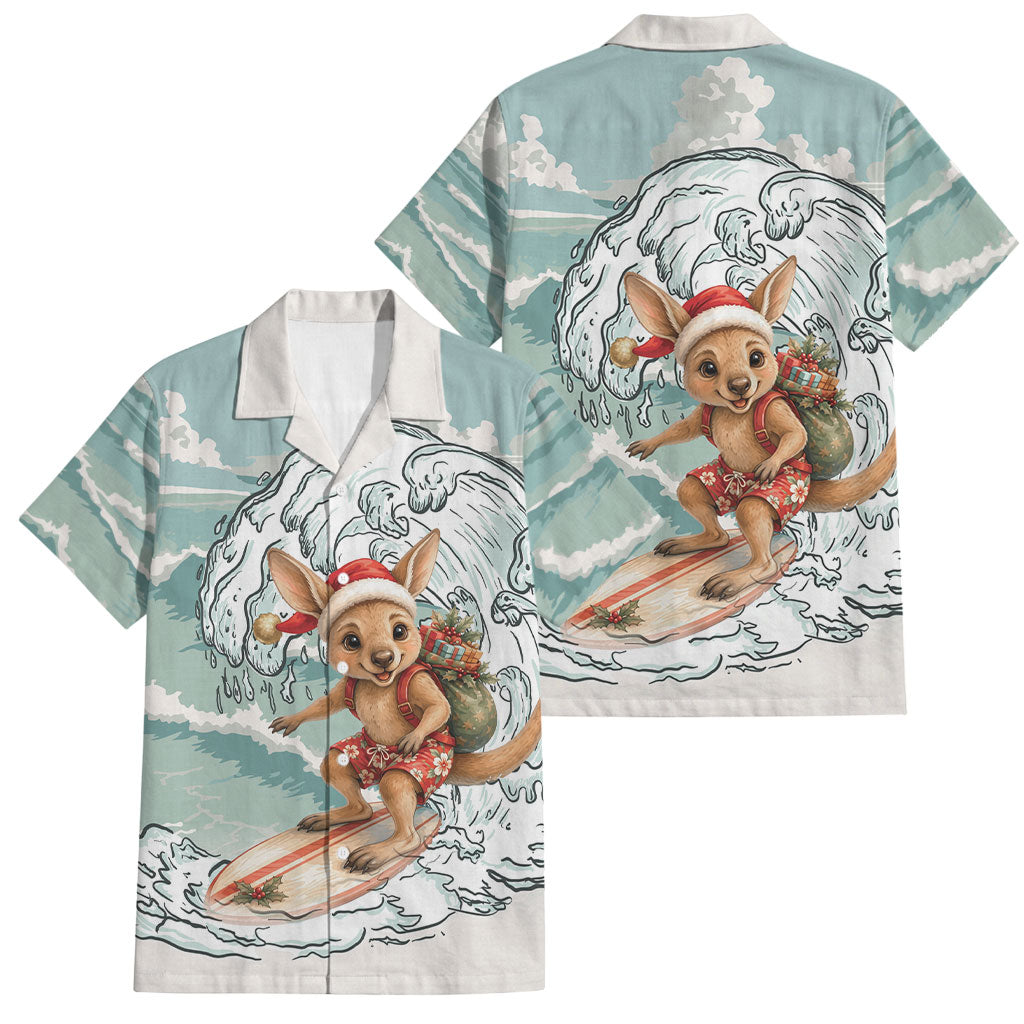 Aussie Festive Wallaby Christmas Family Matching Off Shoulder Short Dress and Hawaiian Shirt Surf's up Santa Animal Lover
