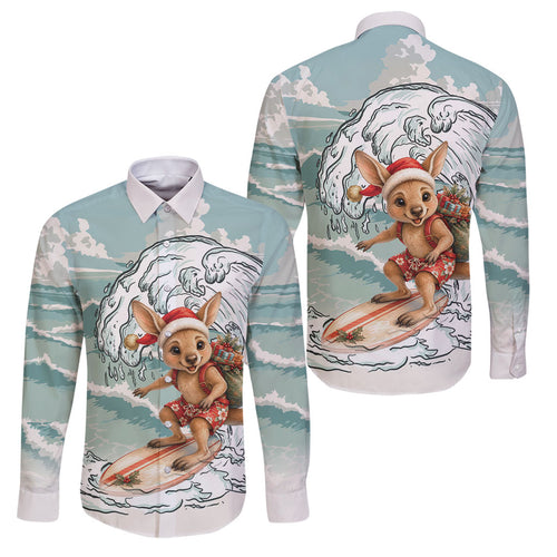 Aussie Festive Wallaby Christmas Family Matching Puletasi and Hawaiian Shirt Surf's up Santa Animal Lover