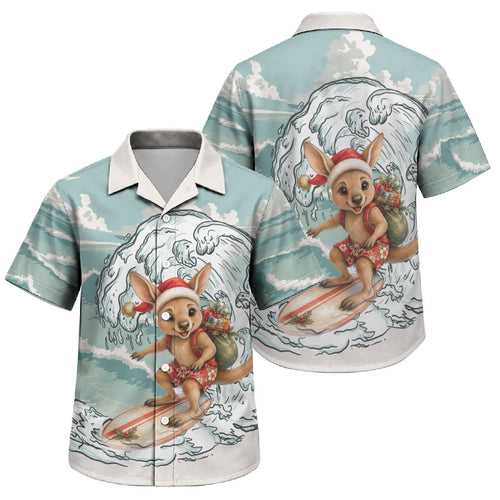 Aussie Festive Wallaby Christmas Family Matching Puletasi and Hawaiian Shirt Surf's up Santa Animal Lover