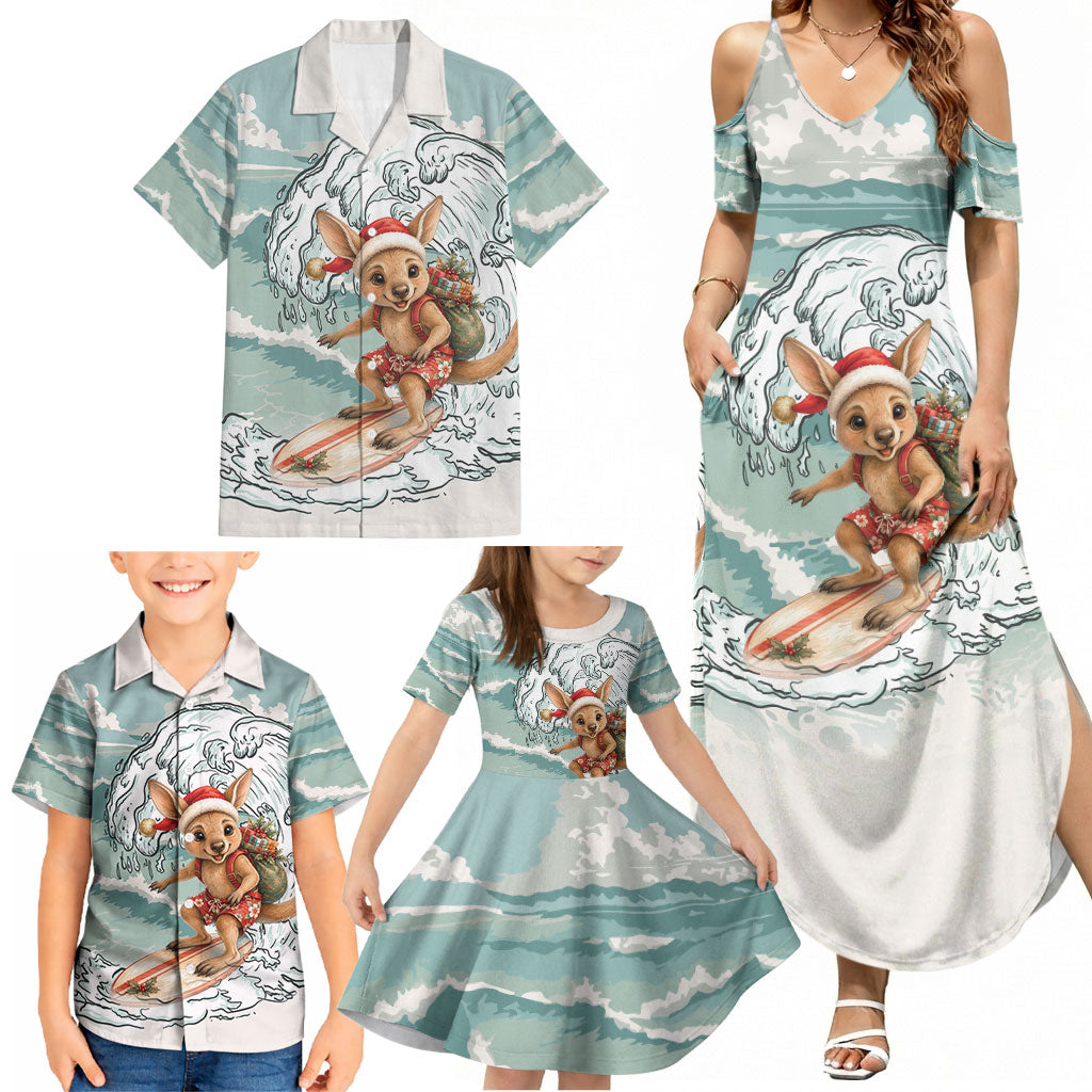 Aussie Festive Wallaby Christmas Family Matching Summer Maxi Dress and Hawaiian Shirt Surf's up Santa Animal Lover