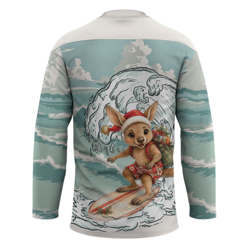 Aussie Festive Wallaby Christmas Hockey Jersey Surf's up Santa Animal Lover