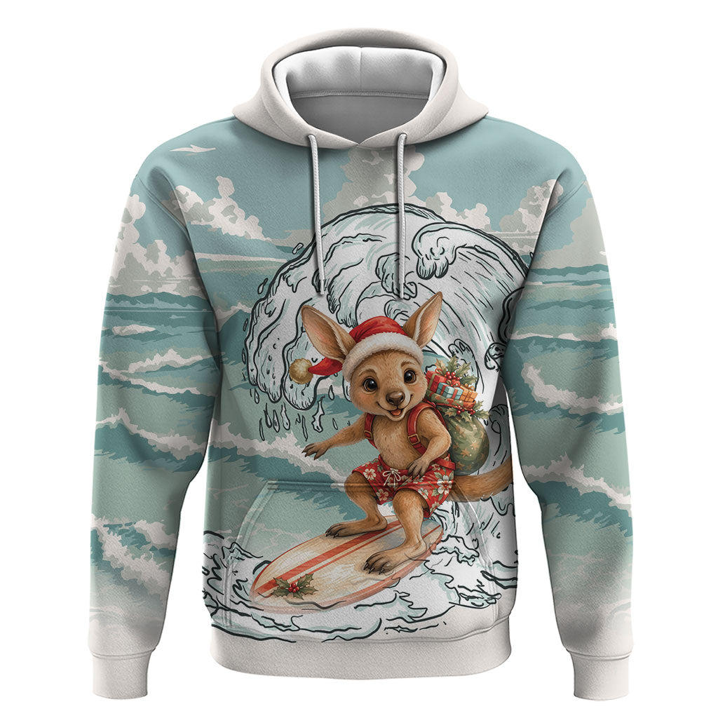 Aussie Festive Wallaby Christmas Hoodie Surf's up Santa Animal Lover
