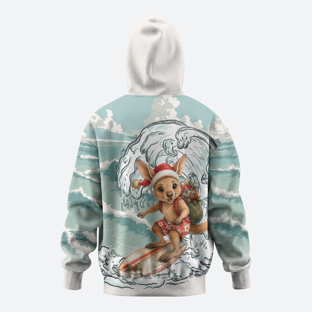 Aussie Festive Wallaby Christmas Hoodie Surf's up Santa Animal Lover