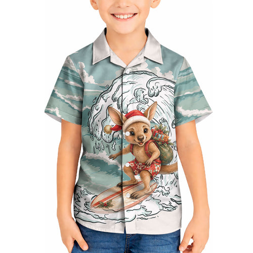Aussie Festive Wallaby Christmas Kid Hawaiian Shirt Surf's up Santa Animal Lover