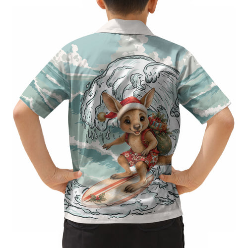 Aussie Festive Wallaby Christmas Kid Hawaiian Shirt Surf's up Santa Animal Lover