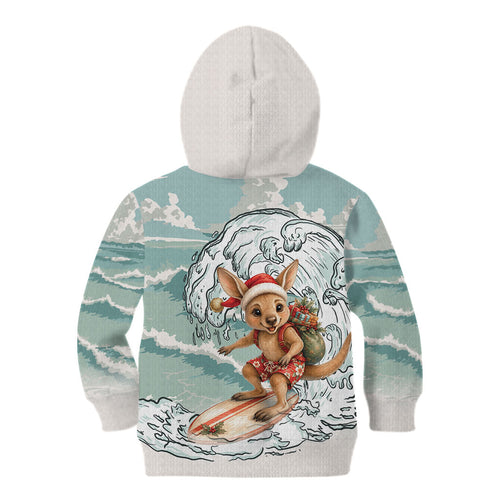 Aussie Festive Wallaby Christmas Kid Hoodie Surf's up Santa Animal Lover