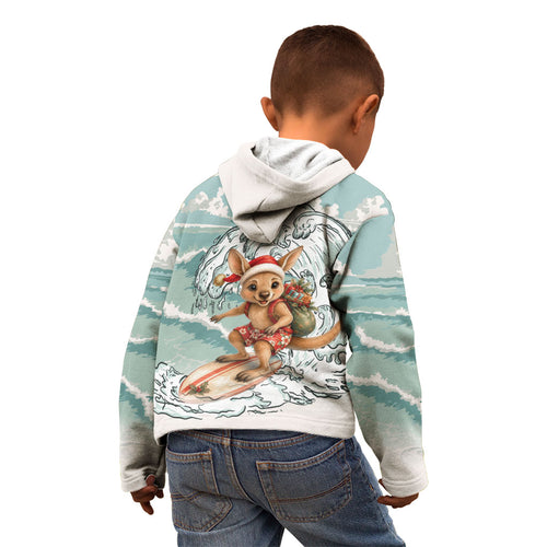 Aussie Festive Wallaby Christmas Kid Hoodie Surf's up Santa Animal Lover