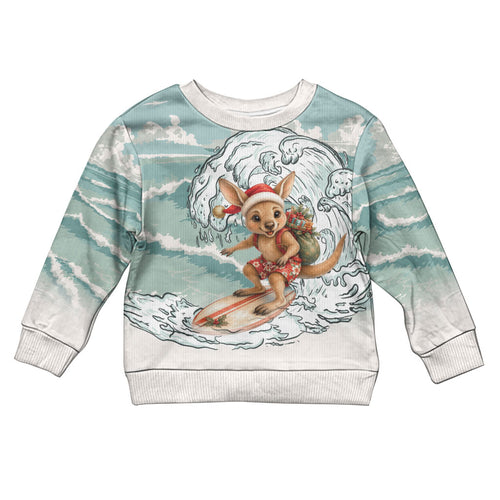 Aussie Festive Wallaby Christmas Kid Ugly Christmas Sweater Surf's up Santa Animal Lover