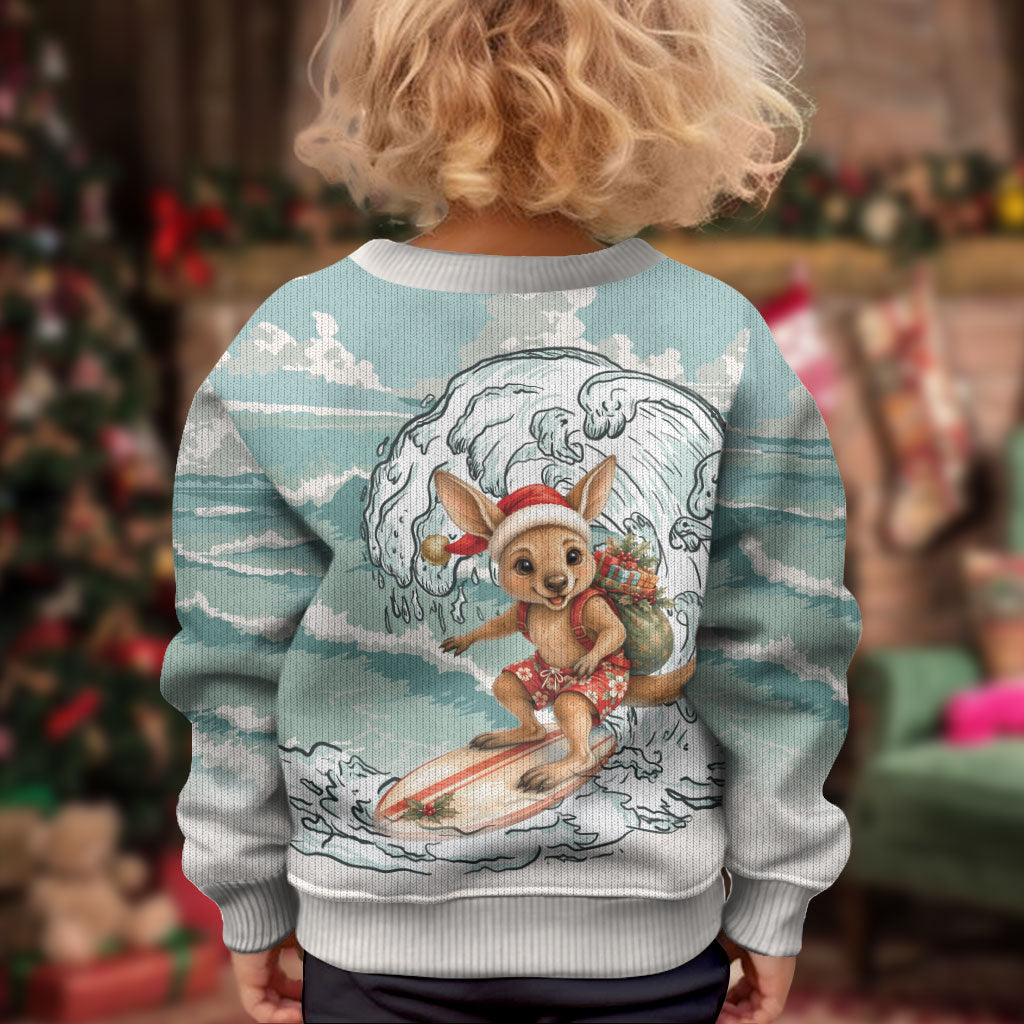 Aussie Festive Wallaby Christmas Kid Ugly Christmas Sweater Surf's up Santa Animal Lover