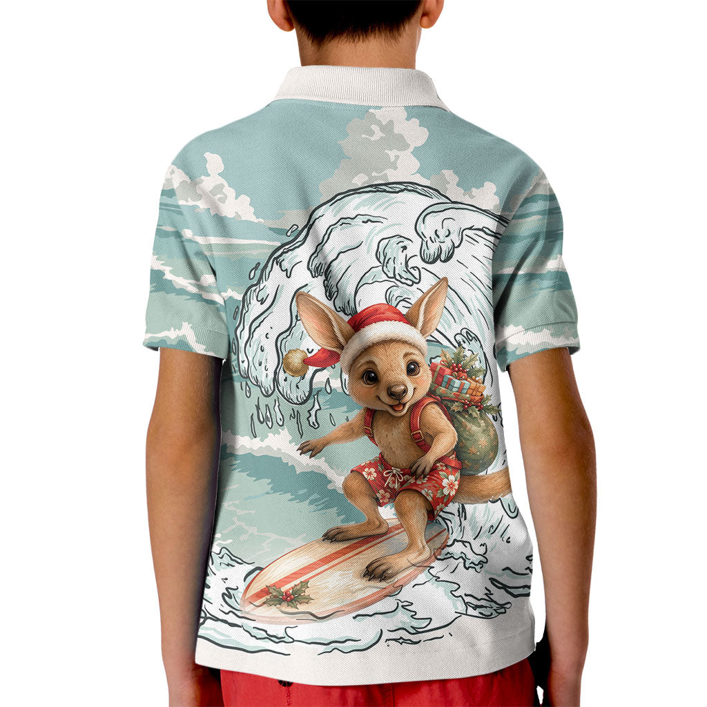 Aussie Festive Wallaby Christmas Kid Polo Shirt Surf's up Santa Animal Lover