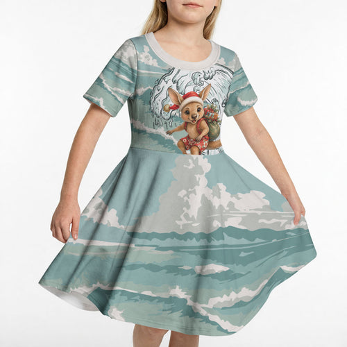 Aussie Festive Wallaby Christmas Kid Short Sleeve Dress Surf's up Santa Animal Lover