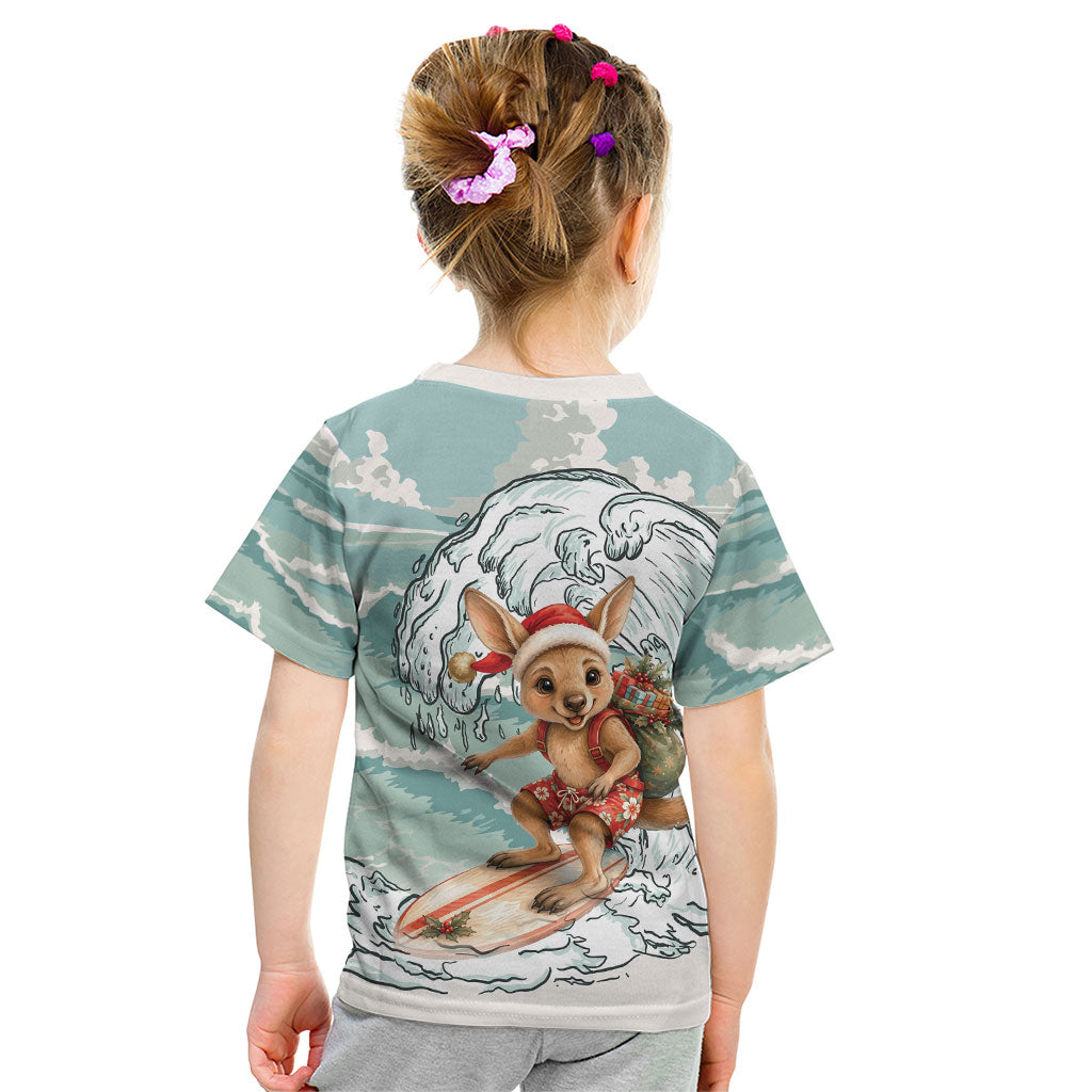 Aussie Festive Wallaby Christmas Kid T Shirt Surf's up Santa Animal Lover