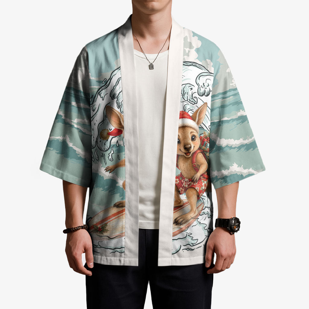 Aussie Festive Wallaby Christmas Kimono Surf's up Santa Animal Lover