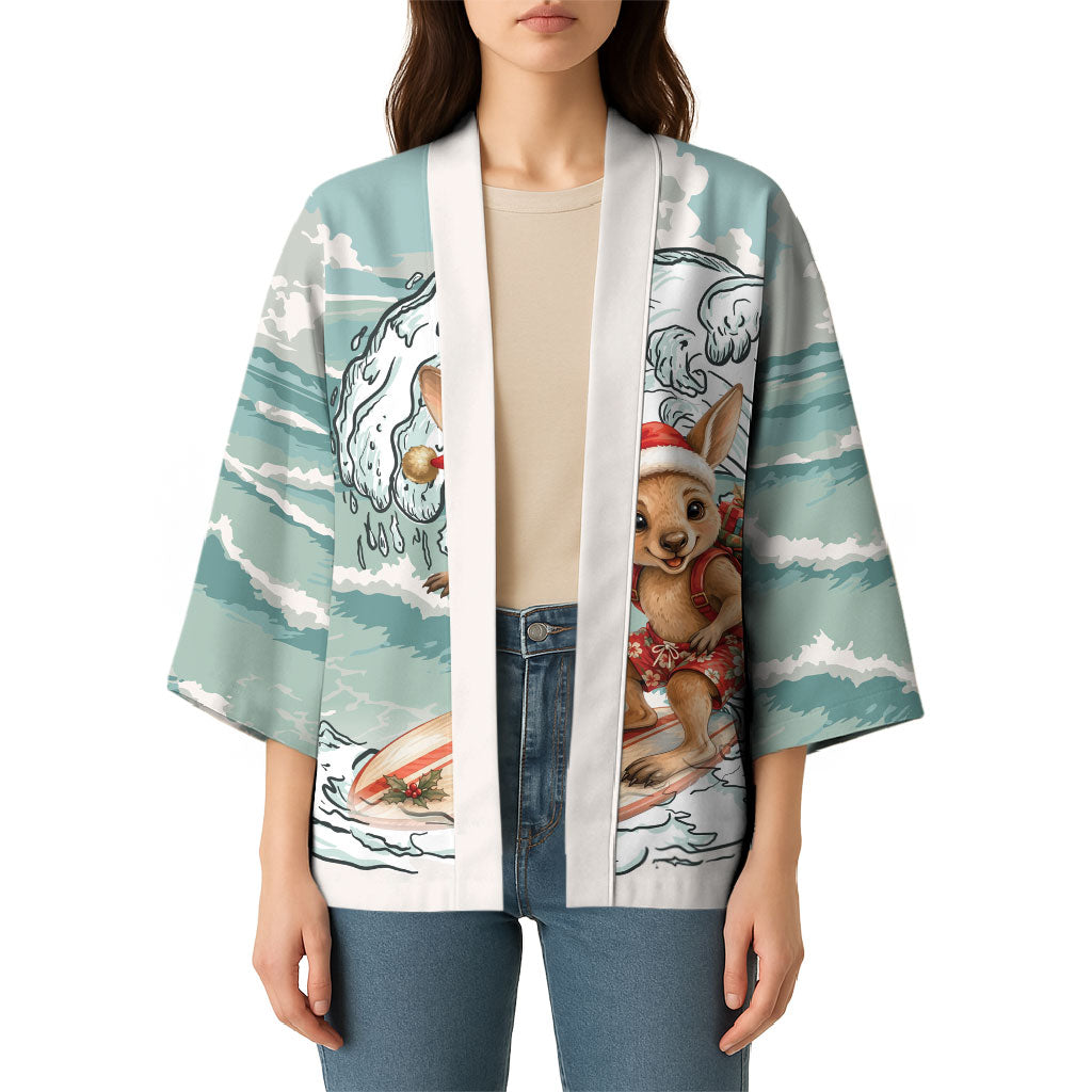 Aussie Festive Wallaby Christmas Kimono Surf's up Santa Animal Lover