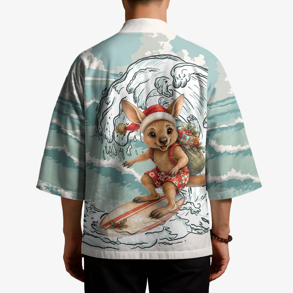 Aussie Festive Wallaby Christmas Kimono Surf's up Santa Animal Lover