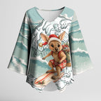 Aussie Festive Wallaby Christmas Kimono Sleeve Blouse Surf's up Santa Animal Lover