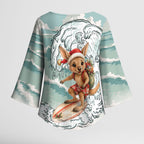 Aussie Festive Wallaby Christmas Kimono Sleeve Blouse Surf's up Santa Animal Lover
