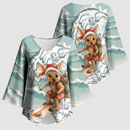Aussie Festive Wallaby Christmas Kimono Sleeve Blouse Surf's up Santa Animal Lover