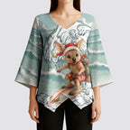 Aussie Festive Wallaby Christmas Kimono Sleeve Blouse Surf's up Santa Animal Lover