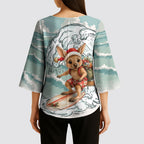 Aussie Festive Wallaby Christmas Kimono Sleeve Blouse Surf's up Santa Animal Lover