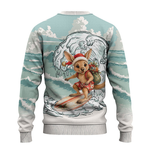 Aussie Festive Wallaby Christmas Ugly Christmas Sweater Surf's up Santa Animal Lover