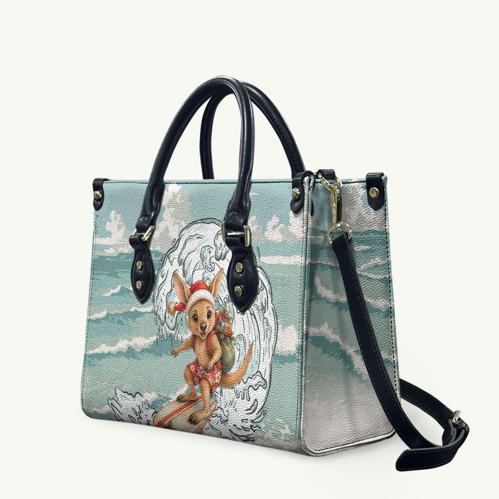 Aussie Festive Wallaby Christmas Leather Bag Surf's up Santa Animal Lover
