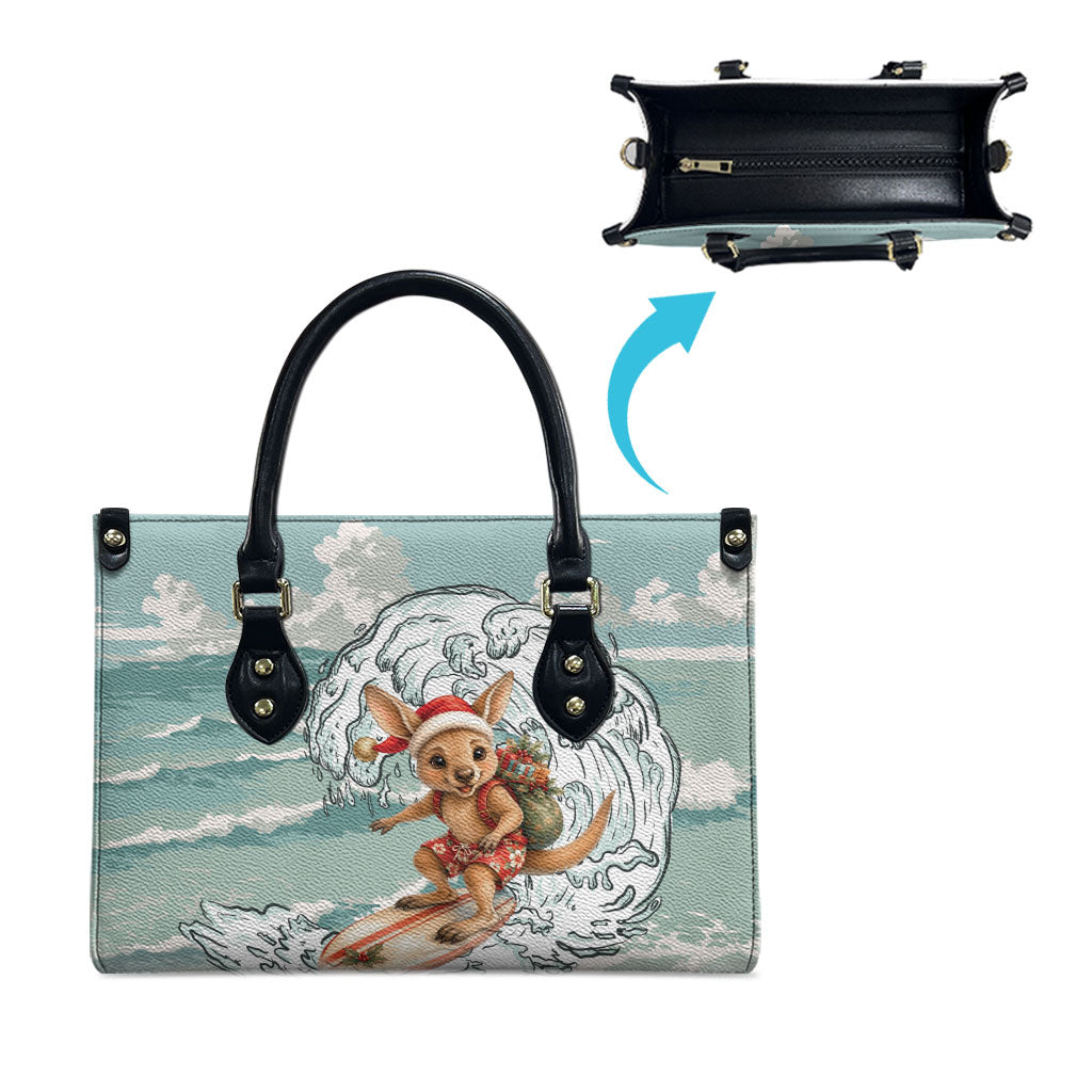 Aussie Festive Wallaby Christmas Leather Bag Surf's up Santa Animal Lover