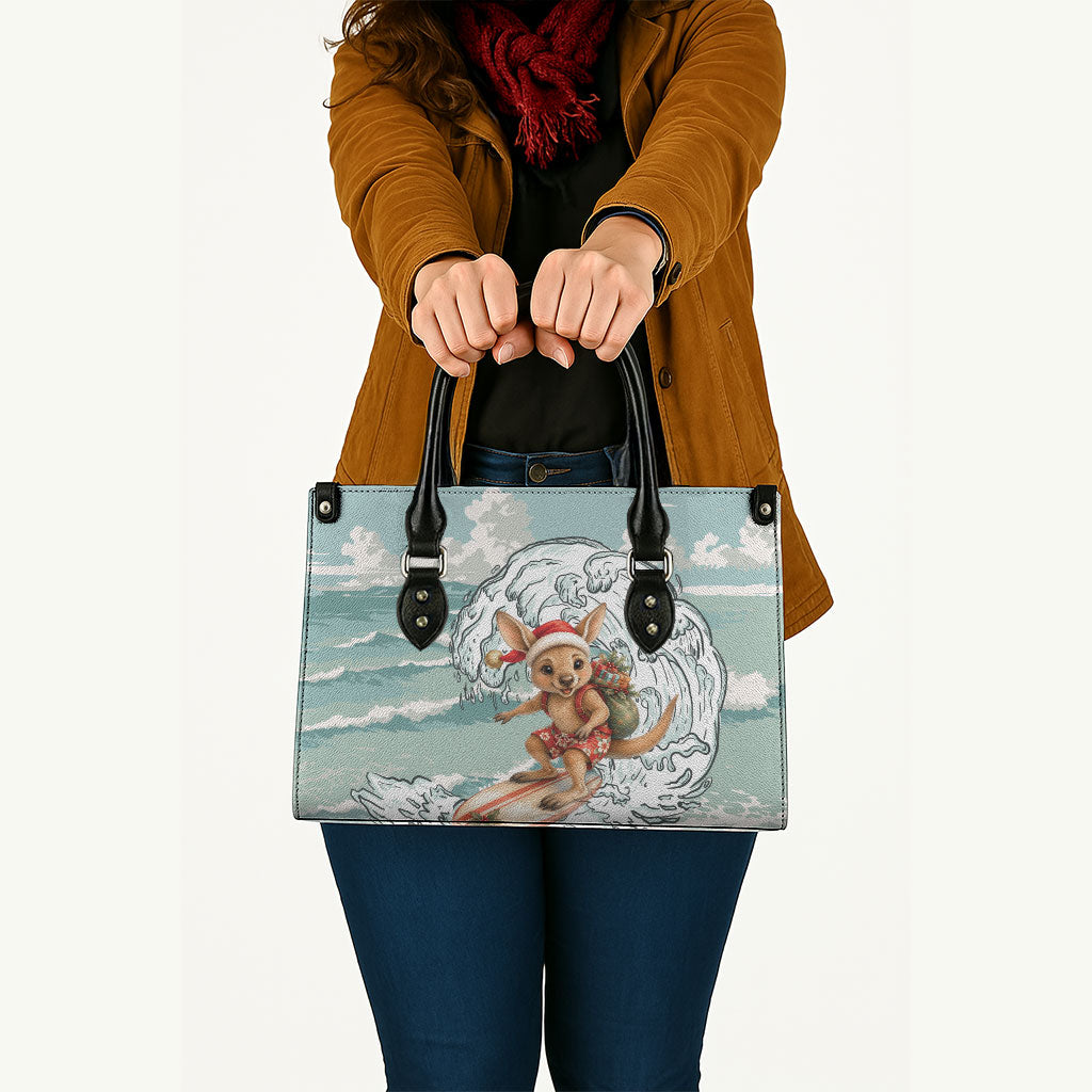 Aussie Festive Wallaby Christmas Leather Bag Surf's up Santa Animal Lover