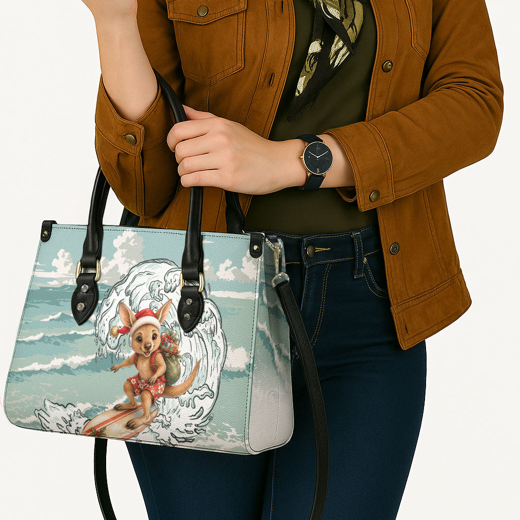 Aussie Festive Wallaby Christmas Leather Bag Surf's up Santa Animal Lover