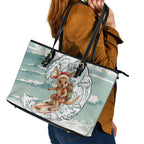 Aussie Festive Wallaby Christmas Leather Tote Bag Surf's up Santa Animal Lover