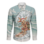 Aussie Festive Wallaby Christmas Long Sleeve Button Shirt Surf's up Santa Animal Lover