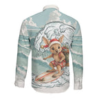Aussie Festive Wallaby Christmas Long Sleeve Button Shirt Surf's up Santa Animal Lover