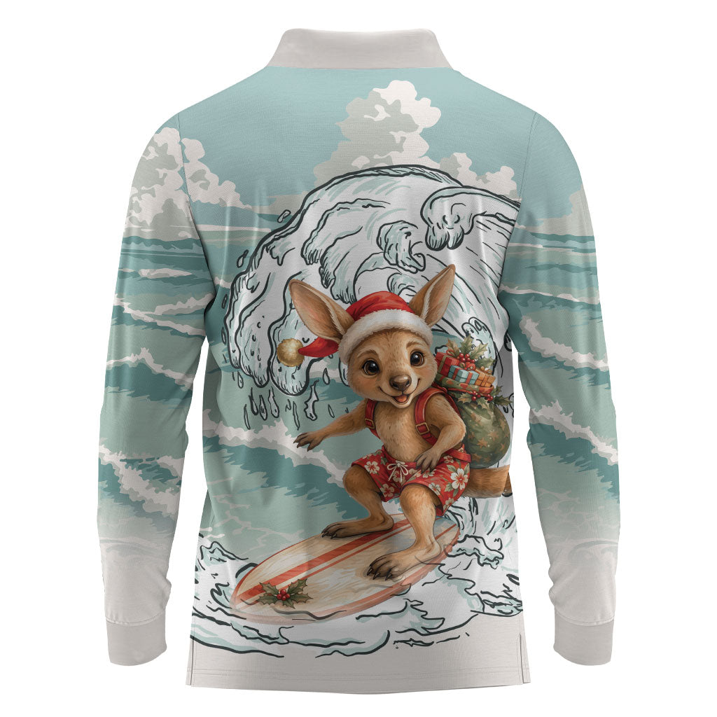 Aussie Festive Wallaby Christmas Long Sleeve Polo Shirt Surf's up Santa Animal Lover
