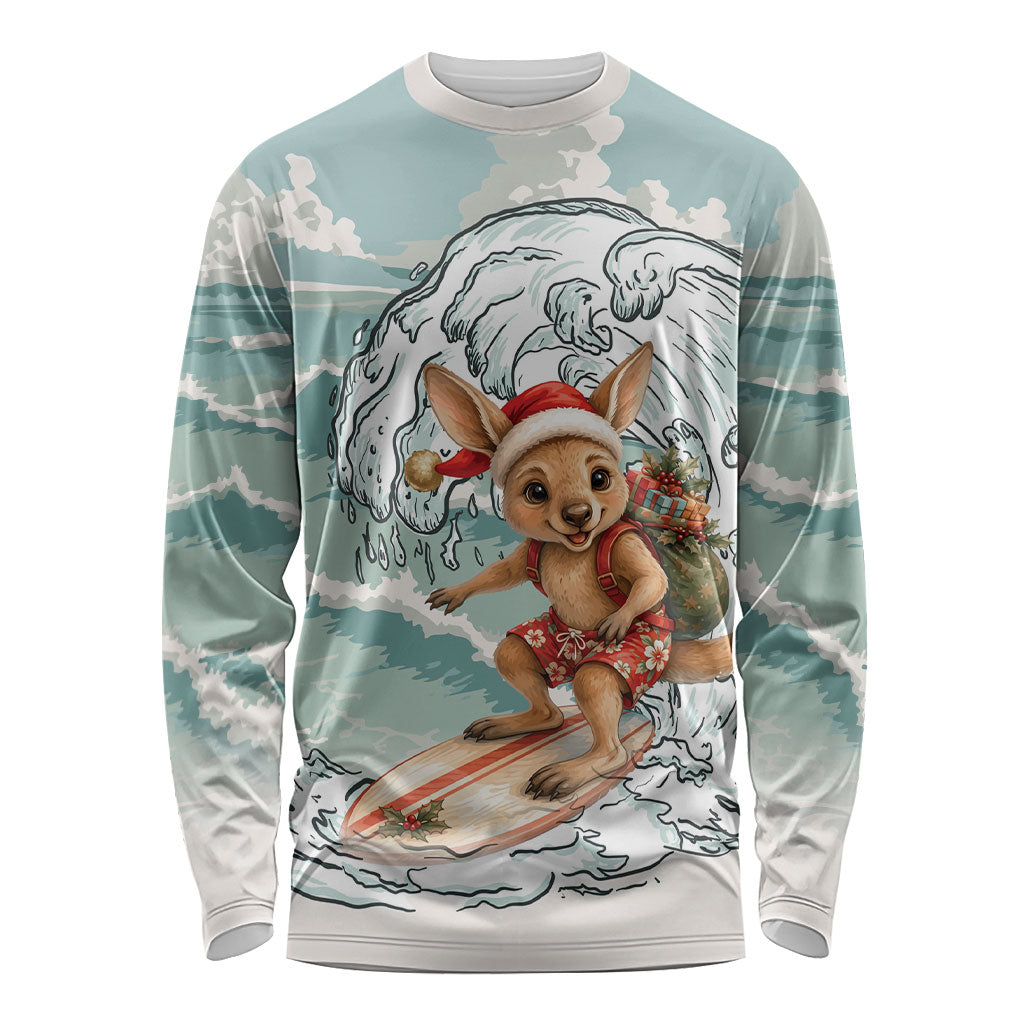Aussie Festive Wallaby Christmas Long Sleeve Shirt Surf's up Santa Animal Lover