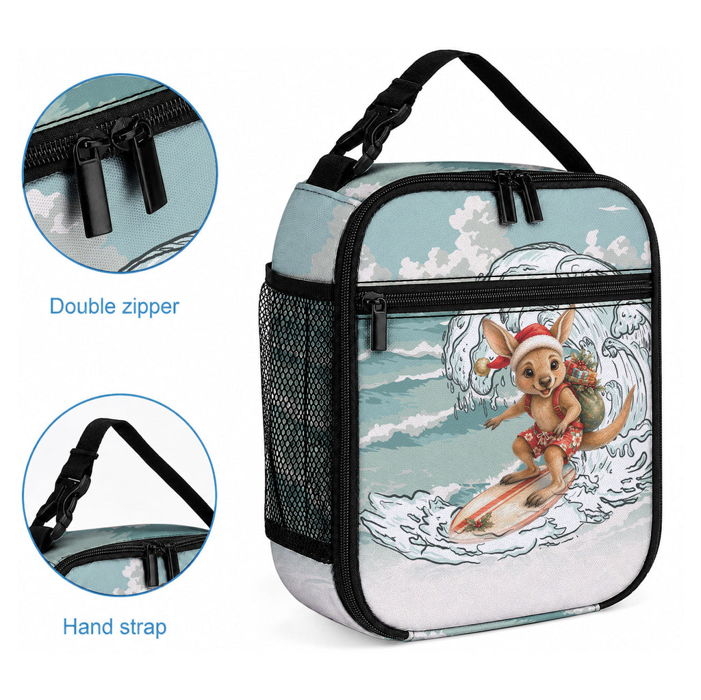 Aussie Festive Wallaby Christmas Lunch Bag Surf's up Santa Animal Lover