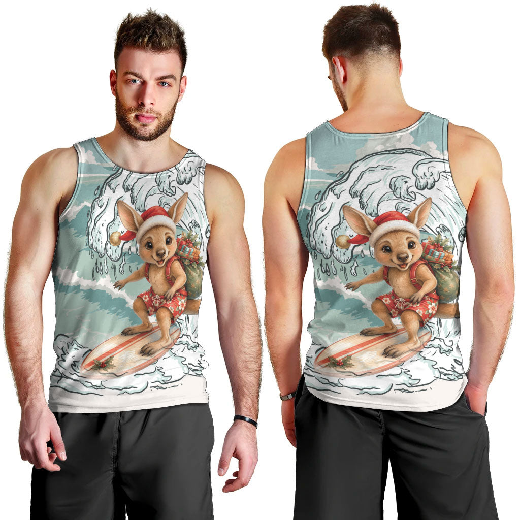 Aussie Festive Wallaby Christmas Men Tank Top Surf's up Santa Animal Lover