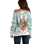 Aussie Festive Wallaby Christmas Off Shoulder Sweater Surf's up Santa Animal Lover